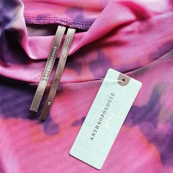 NWT Anthropologie Mesh Turtleneck Mockneck Top Long Sleeve Pink and Purple - Picture 9 of 16